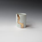 KB24-01 Cylinder Oval, Porcelain-Ru-Gold-Celadon-Basalt, 13.5x11.5x10cm, TerraDelft2