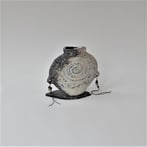 McW21-6 Majiayao Vase S3, h.16,5x16,5x3cm, woodfired stoneware on slate foot - porcelain beads on wire, TerraDelft4