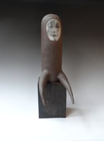 Bystander, 2024, handbuilt stoneware, lithographic deco, ceramic pigments, glaze, h.37x16x26cm., TerraDelft1