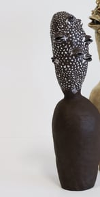 Banksia I, 2024, handbuilt stoneware, lithogrphic deco, pigments, glaze, 33x10x10cm.