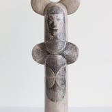 Goddess, 2025, stoneware, handbuilt, lithographic deco, glaze, pigments