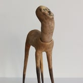 Selfportrait, 2018, handbuilt stoneware,lithographic deco, pigment, glaze, 47x13x30cm.