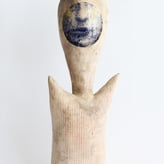 Whispers, 2023, handbuilt stoneware, lithographic deco, pigments, glaze, 35x12x10cm.