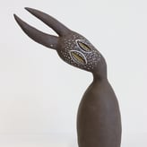 Bird, stoneware, handbuilt, pigments, glaze, 37x26x11cm
