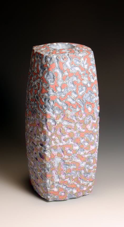 PB21-4 Red blue grey and white ground vessel h.33x14x14cm
