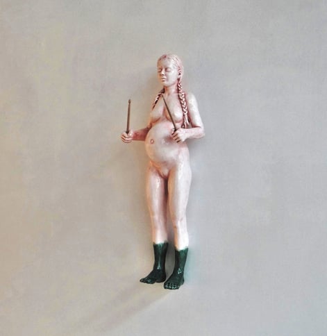 Liberation, wandstuk, h.39x12,5x12cm, porselein-glazuur-hout, Terra Delft2