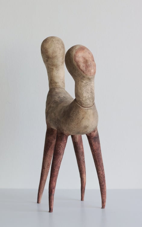 Couple, 2018, handbuilt stoneware, pigments, glaze, 52x18x35cm