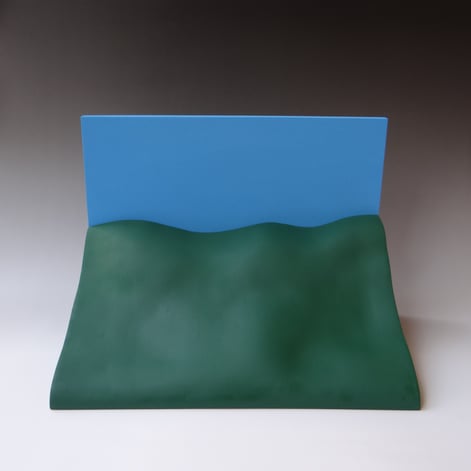 PRS2304 It’s all down hill from here but at least the view is pretty, 2023 (the green hill), h.26x36,5x21cm, stoneware-vinyl paint-MDF board, TerraDelft1