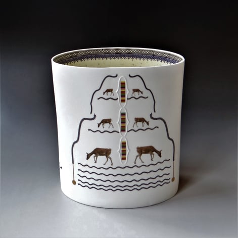 CV22-CW Ovale Cilinder Wildlife, porselein-transfers, h.20,5x18,5x11,5cm, TerraDelft1
