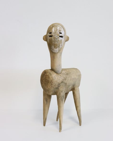 -Dear-, 2024, handbuilt ceramic sculpture, h.47cm, patina made with body stains and metal oxides